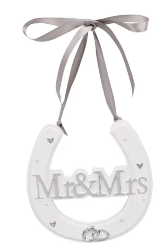 Amore 'Mr & Mrs' White Resin Wedding Horse Shoe