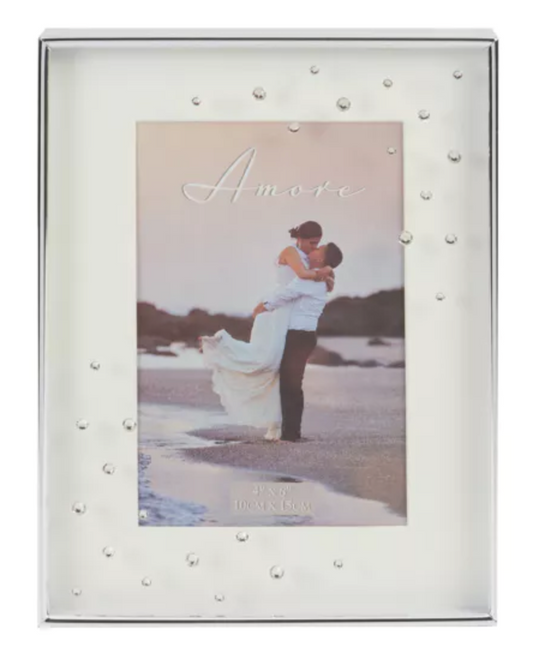 Amore Silverplated Frame with Crystals 6"x4"