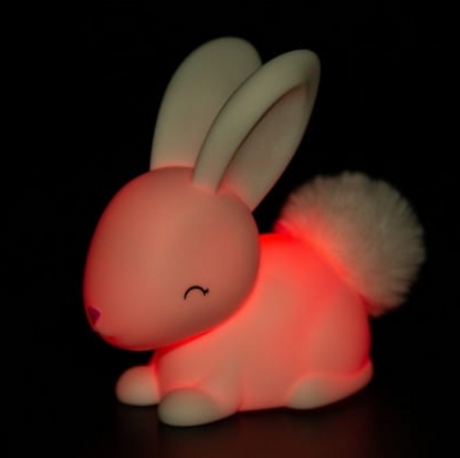 Mini White Bunny with Fluffy Faux Fur Pom Tail Colour Changing LED Nightlight