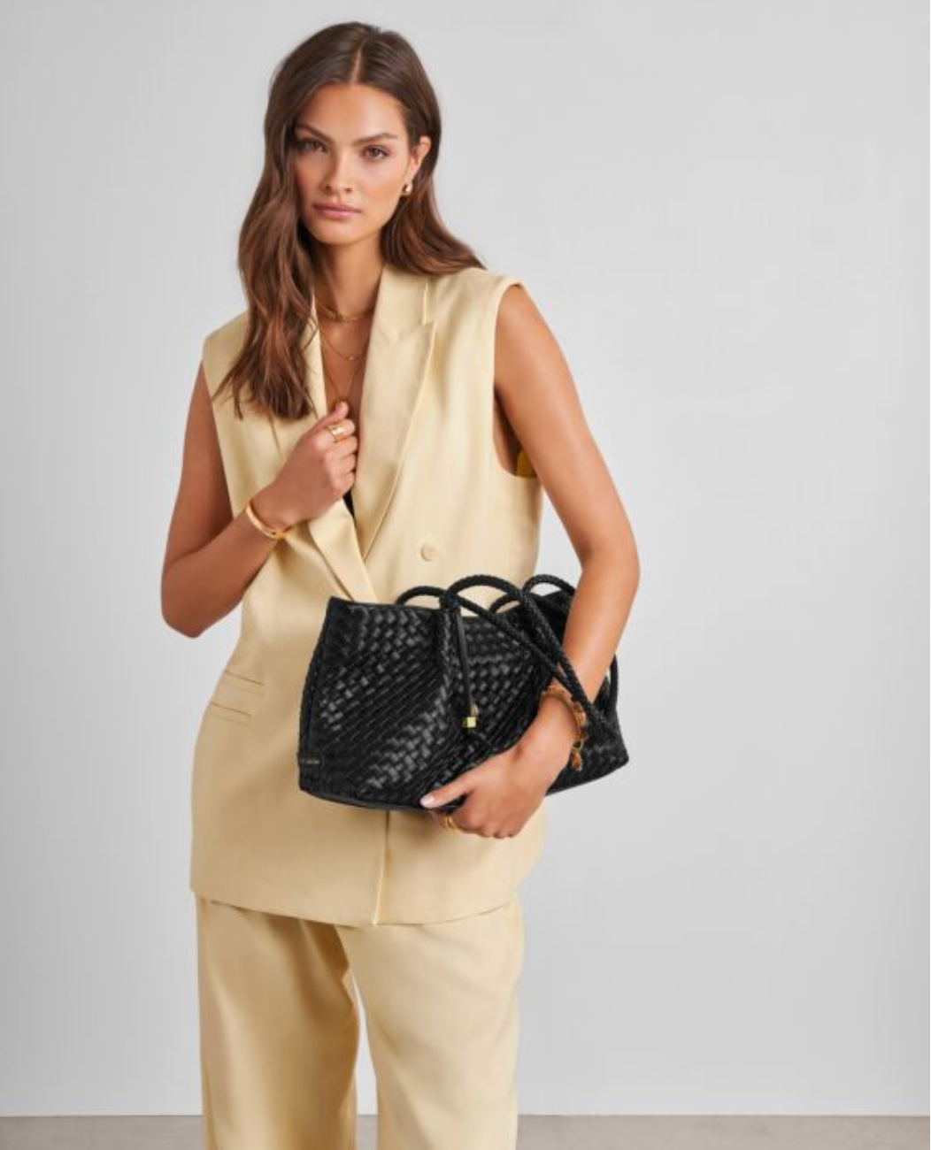Katie Loxton | Black Nova Hand Woven Small Shoulder Tote