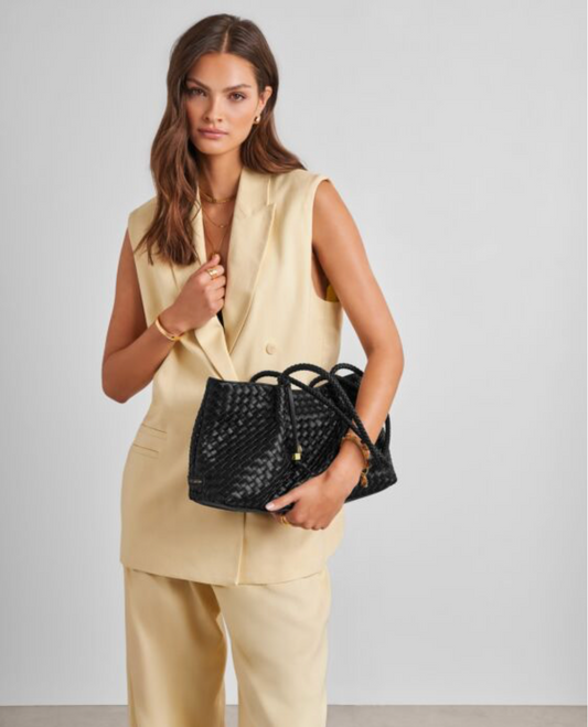 Katie Loxton | Black Nova Hand Woven Small Shoulder Tote