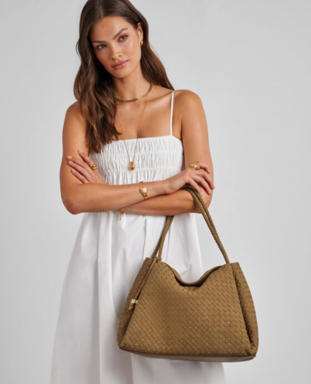 Katie Loxton | Light Caramel Nova Hand Woven Suedette Large Shoulder Bag