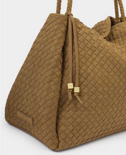 Katie Loxton | Light Caramel Nova Hand Woven Suedette Large Shoulder Bag