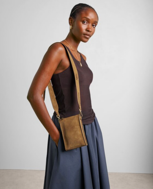 Katie Loxton | Caramel Avery Slim Quilted Suedette Crossbody Bag