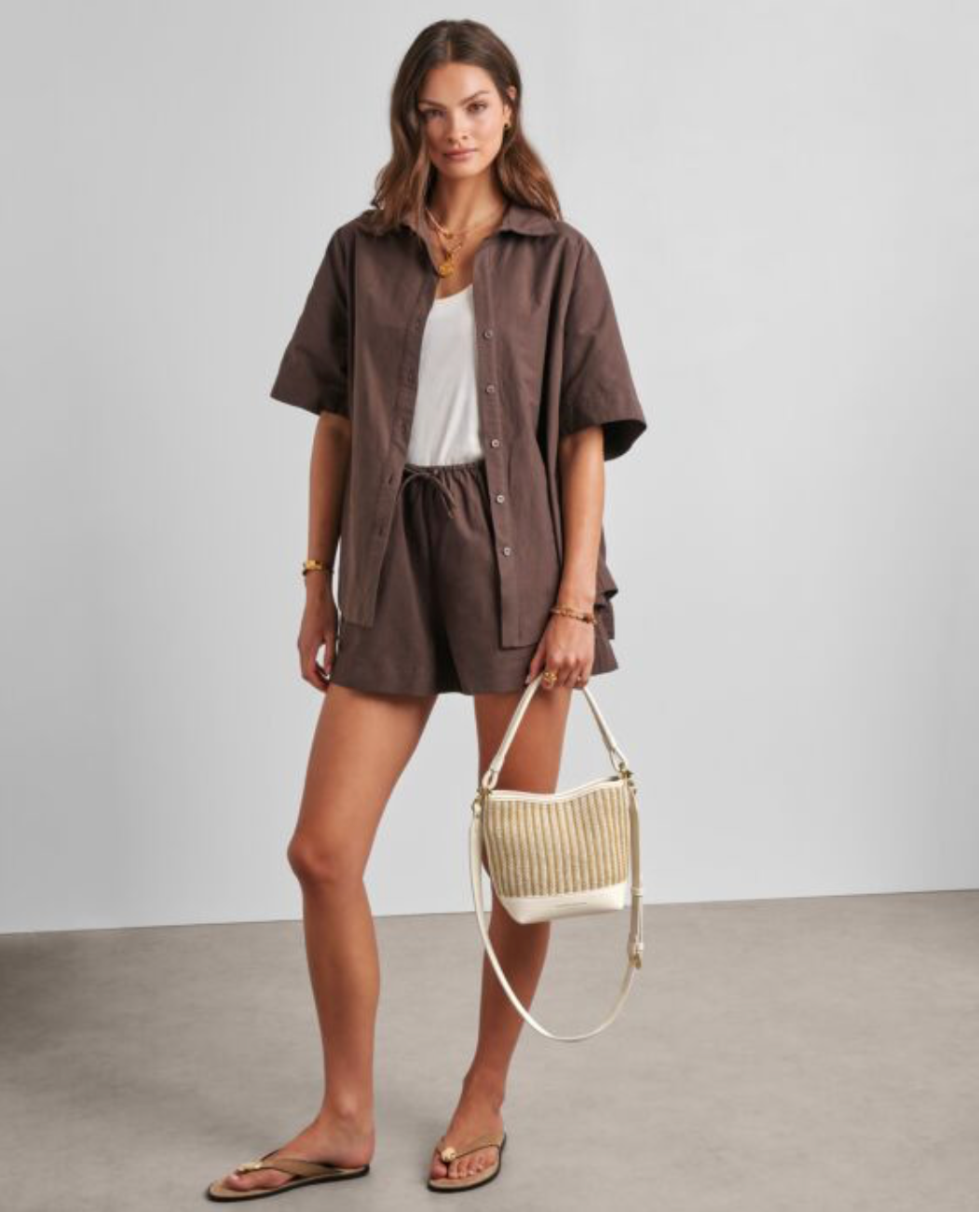 Katie Loxton | Off White Sorrento Striped Raffia Bucket Bag