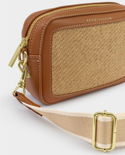 Katie Loxton | Cognac Avery Raffia Small Crossbody Bag