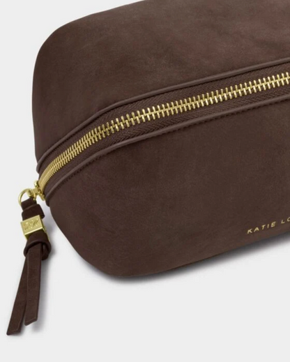 Katie Loxton | Chocolate Suedette Fold Out Makeup Bag With Mirror
