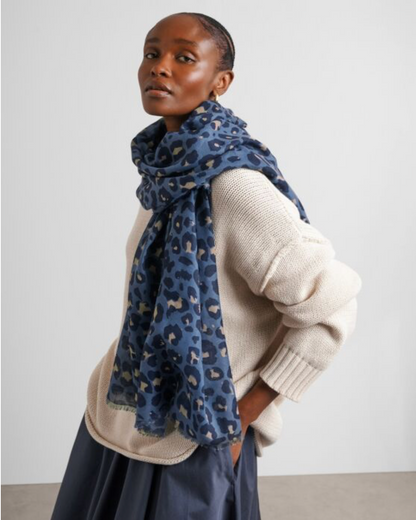 Katie Loxton | Navy, Black & Taupe Leopard Printed Scarf