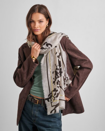 Katie Loxton | Light Taupe, Chocolate & Gold Animal Printed Scarf