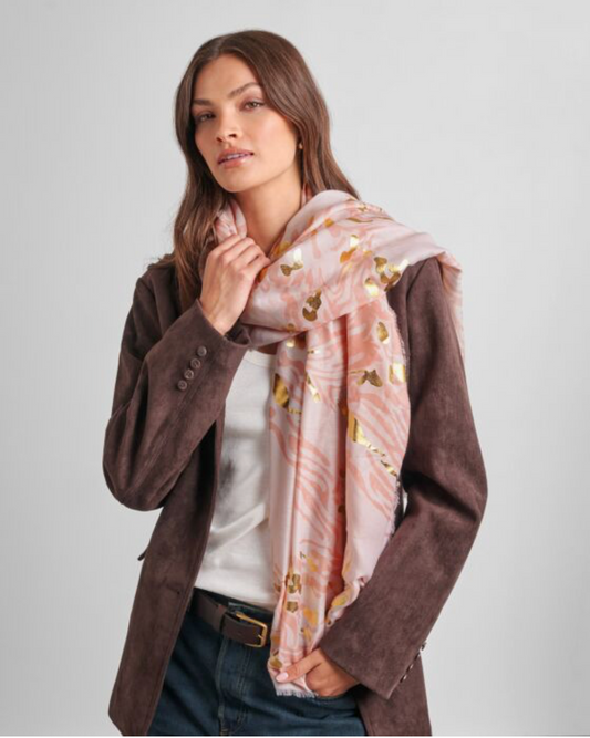 Katie Loxton | Dusty Pink & Gold Animal Printed Scarf