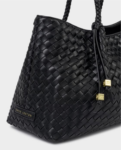 Katie Loxton | Black Nova Hand Woven Small Shoulder Tote