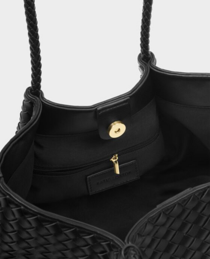 Katie Loxton | Black Nova Hand Woven Small Shoulder Tote