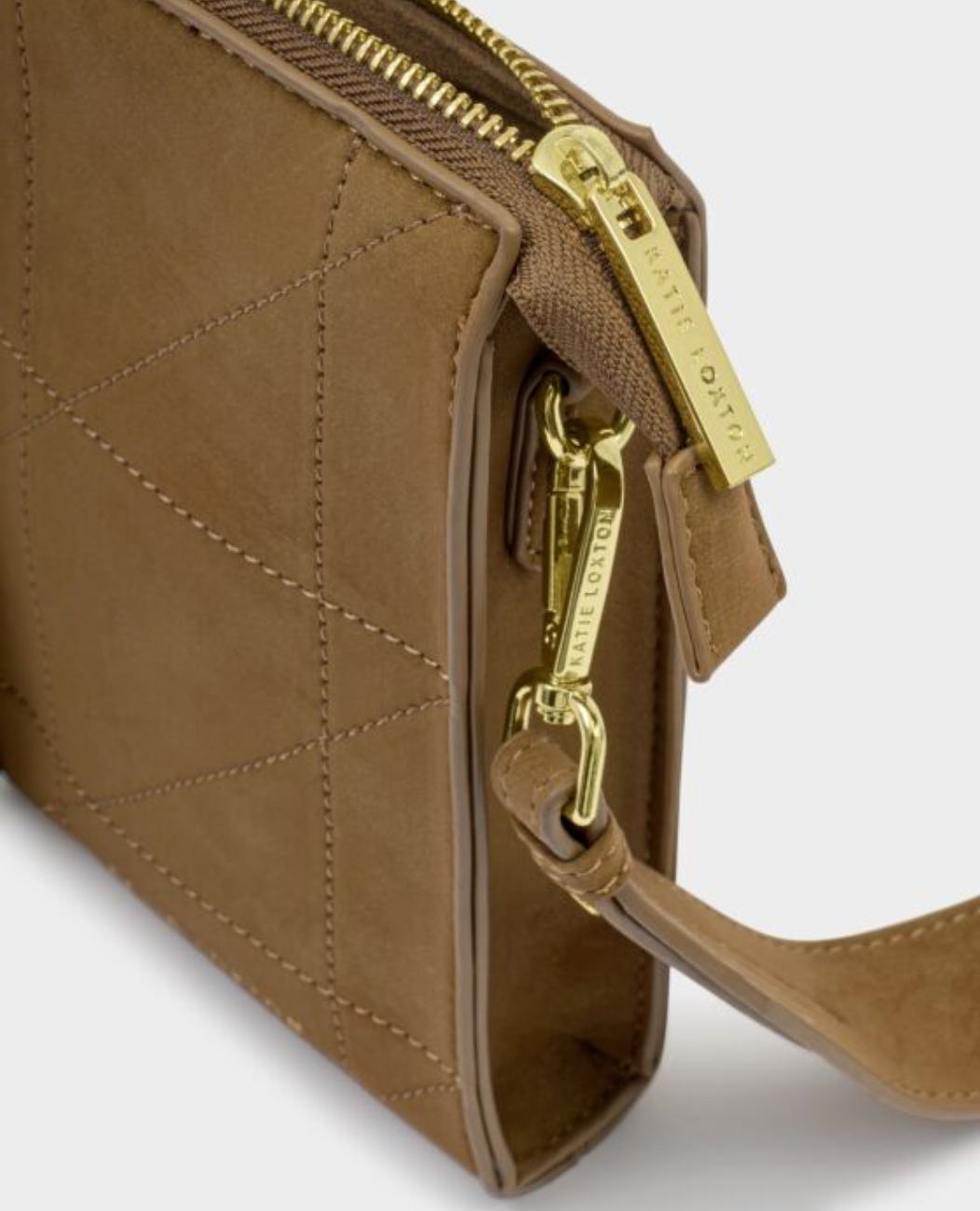 Katie Loxton | Caramel Avery Slim Quilted Suedette Crossbody Bag