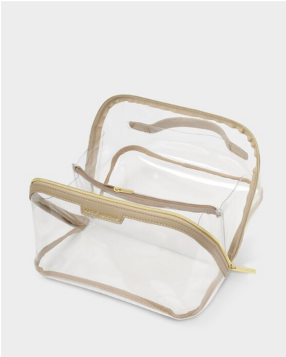Katie Loxton | Light Taupe Clear Large Makeup & Wash Bag