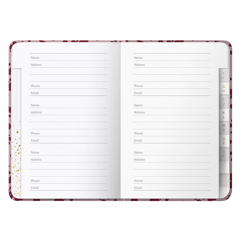 Address & Birthday Book - Burgundy Spray, Alphabetical Tabs