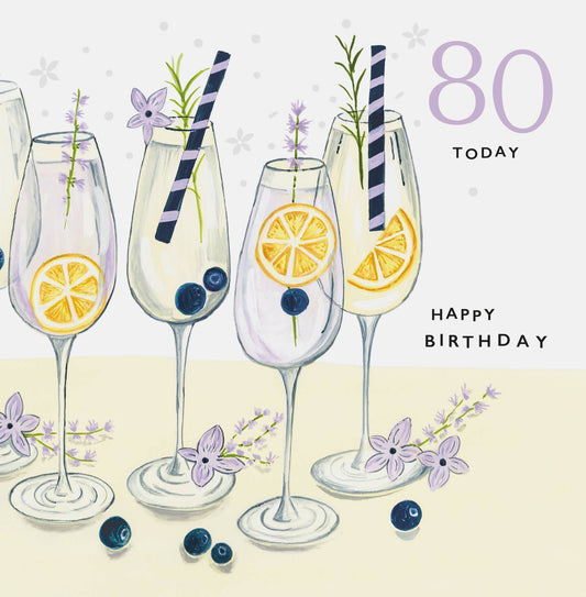 Card - 80 Today Happy Birthday - 4 Champagne Flutes