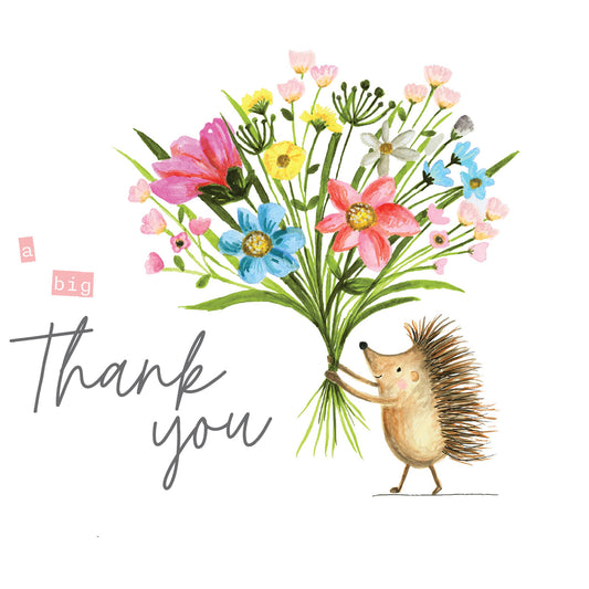 Card - Thank You Hedgehog With Bouquet